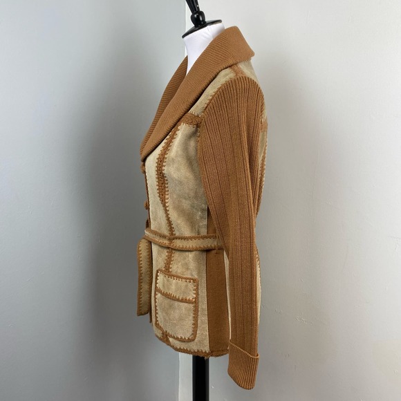 Vintage 70’s Suede Leather and Knit Patchwork Jacket Small - Picture 5 of 10
